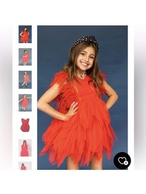 • Lola and the Boys • Girls HOLIDAY GIGI DRESS Red Feathers Tulle   7-8
